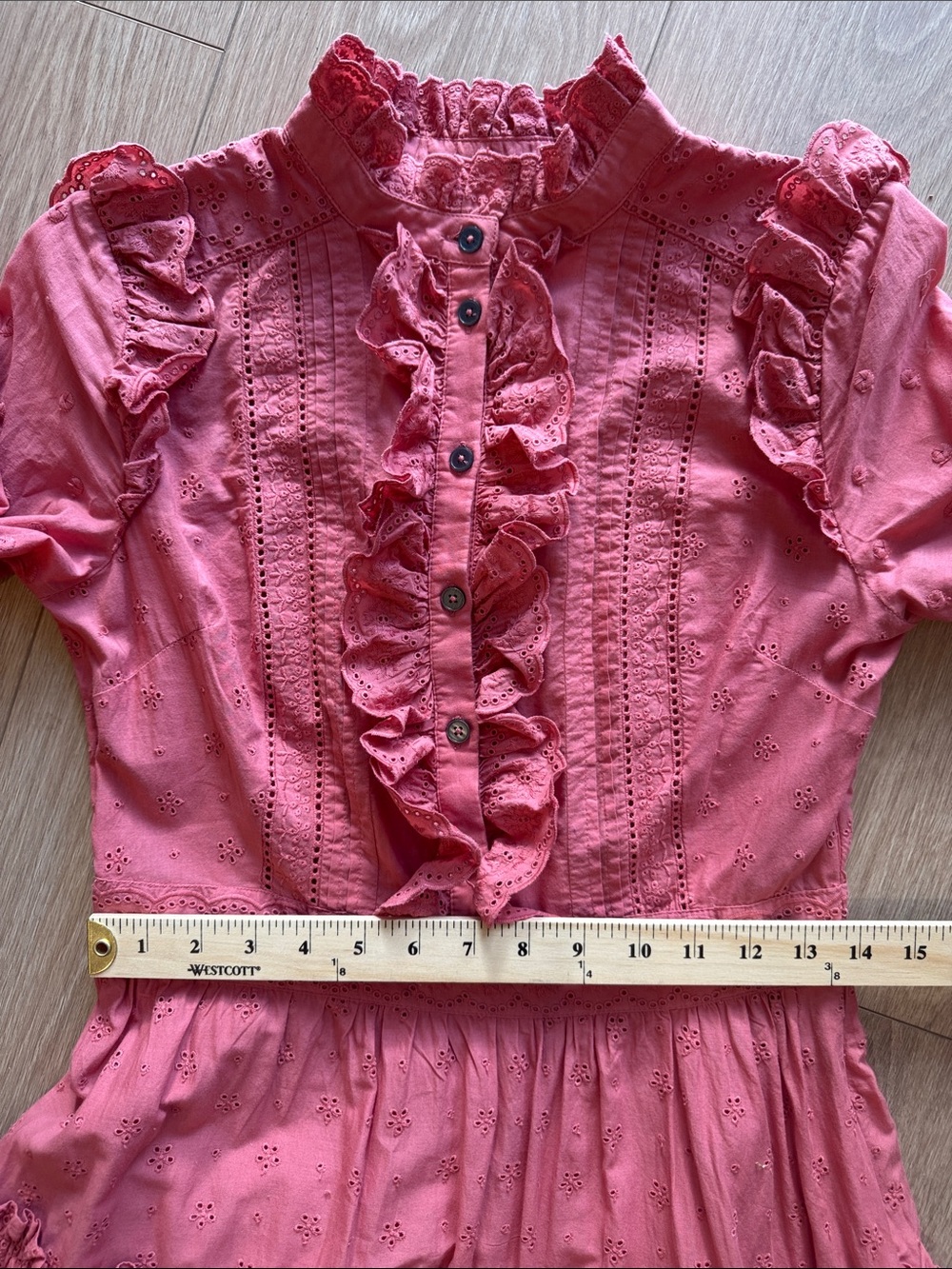 Boden Mixed Broderie Shirt Dress Dusty Red Pink Size 4 - Picture 14 of 16